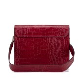 Geanta dama din piele naturala lacuita cu textura croco DiAmanti Sofia Rosu Inchis